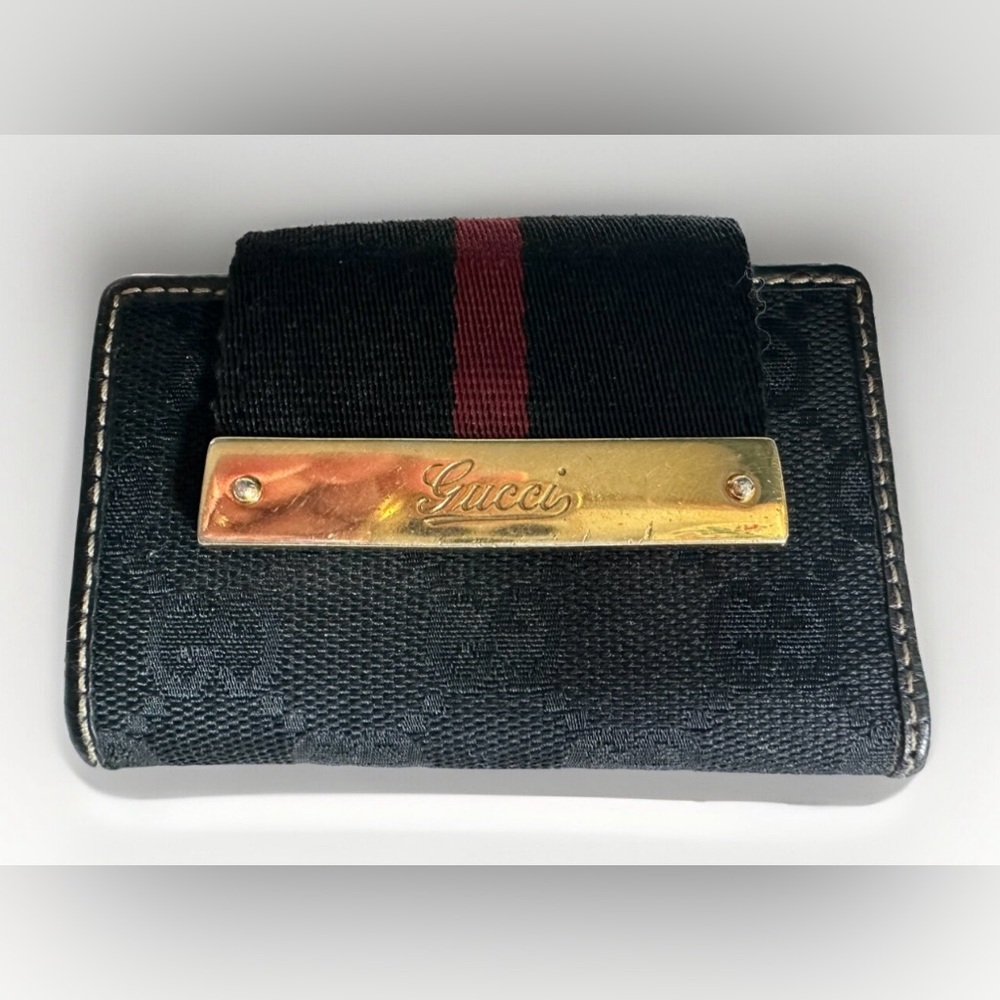 Auth Gucci GG Logo Key Holder Case Black Monogram Canvas Leather Italy COA